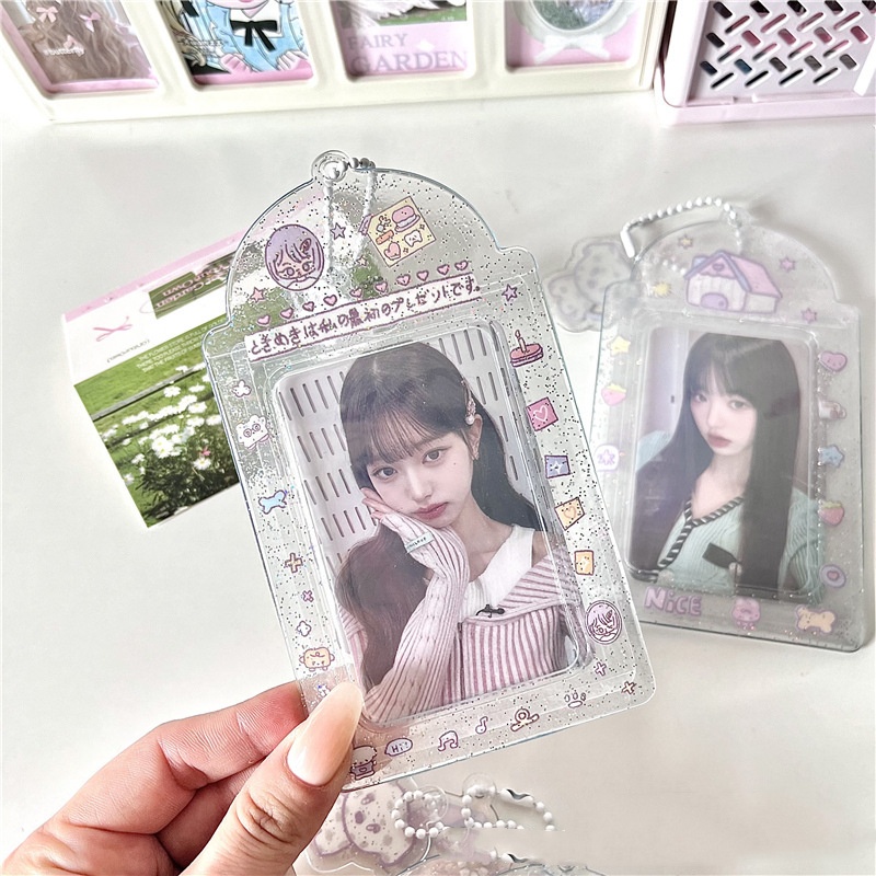 2PC かわいい家 3 インチ Kpop フォトカードホルダー PVC クリアフォトカードホルダーバッグペンダント学校文具