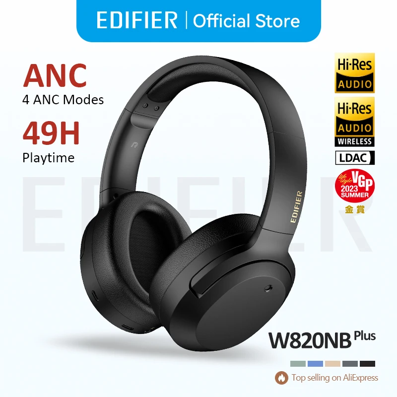 Беспроводные шумоподавляющие наушники Edifier W820NB Plus с высоким разрешением, 43 дБ ANC, кодек LDAC, легкая Bluetooth-гарнитура с временем работы 49 часов