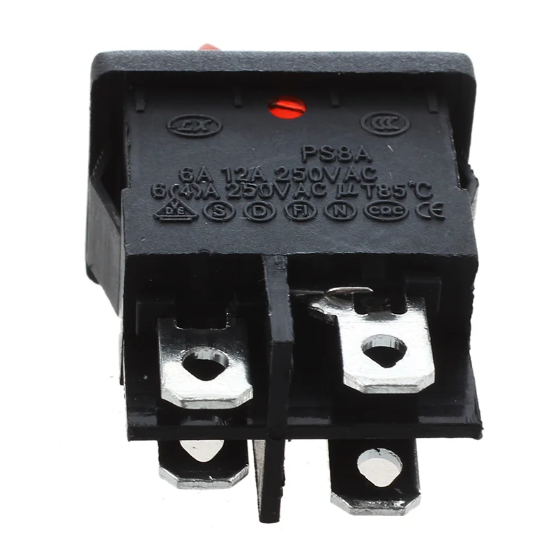 ELECT-6Pcs Red Light 4 Pin Dpst On-Off Snap In Boat Rocker Switch 6A/250V 10A/125V Ac