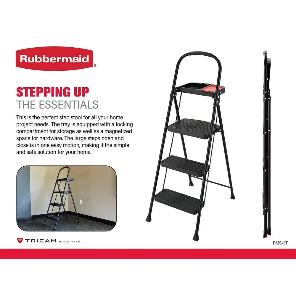 RMS-3T 3 Steel Step Stool with Project Tray Black