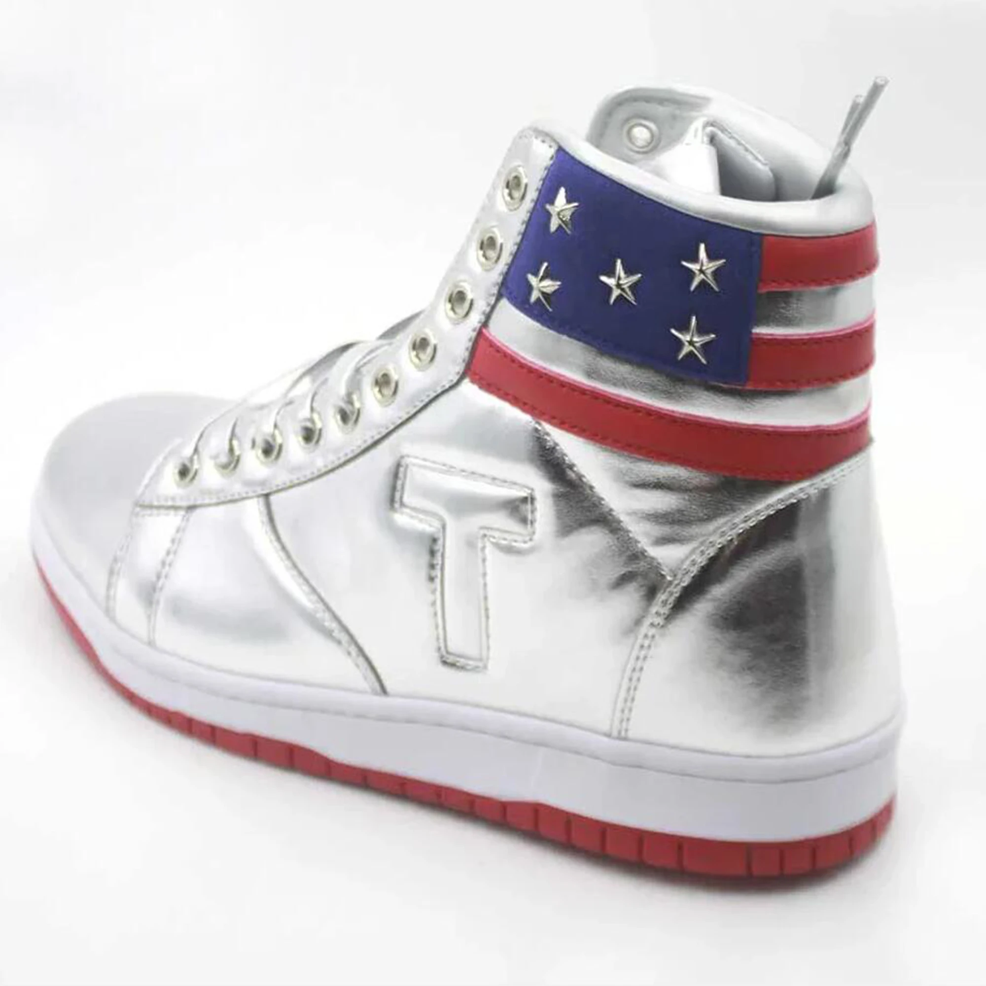 Trump NEVER SURRENDER Goldschuhe, Top-Qualität, große Größe 47, 48, Herren 2024, MAGA Golden, lässige Streetwear, Laufen, silbrige Turnschuhe