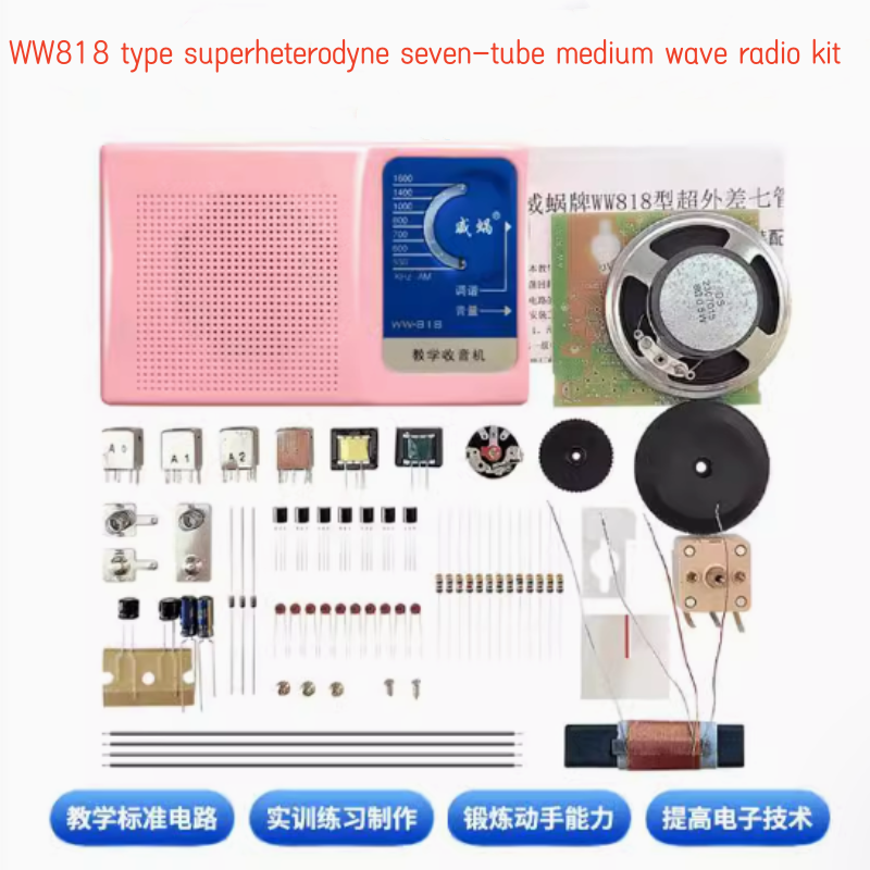 Superheterodyne-Mittelwellen-Funkbausatz vom Typ WW818 mit sieben Röhren zum Unterrichten von DIY-Experimenten, Schweißen, Produktion und Montage