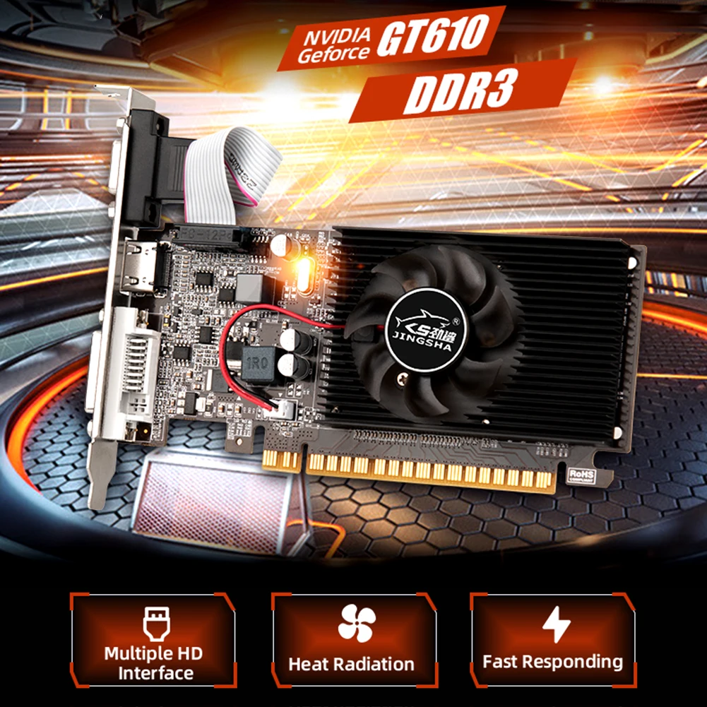 GT610 Grafikkarte 1/2 GB PCIE X16 2.0 NVIDIA GeForce GT 610 DDR3 Grafikkarte VGA HD DVI 64Bit 1800 MHz GT610 GPU Grafikkarte