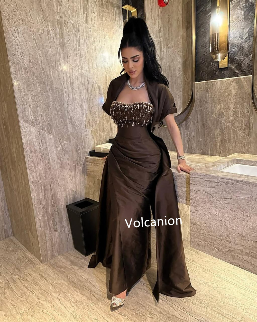 Плиссированные платья миди без бретелек со складками и блестками по индивидуальному заказу Вечерняя мода Формальное высокое качество