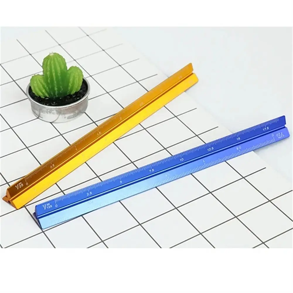 Students Aluminum Alloy Triangular Scale Ruler Smoothly Technical Measuring Ruler 15cm 30cm Colorful Metal Ruler Stationery