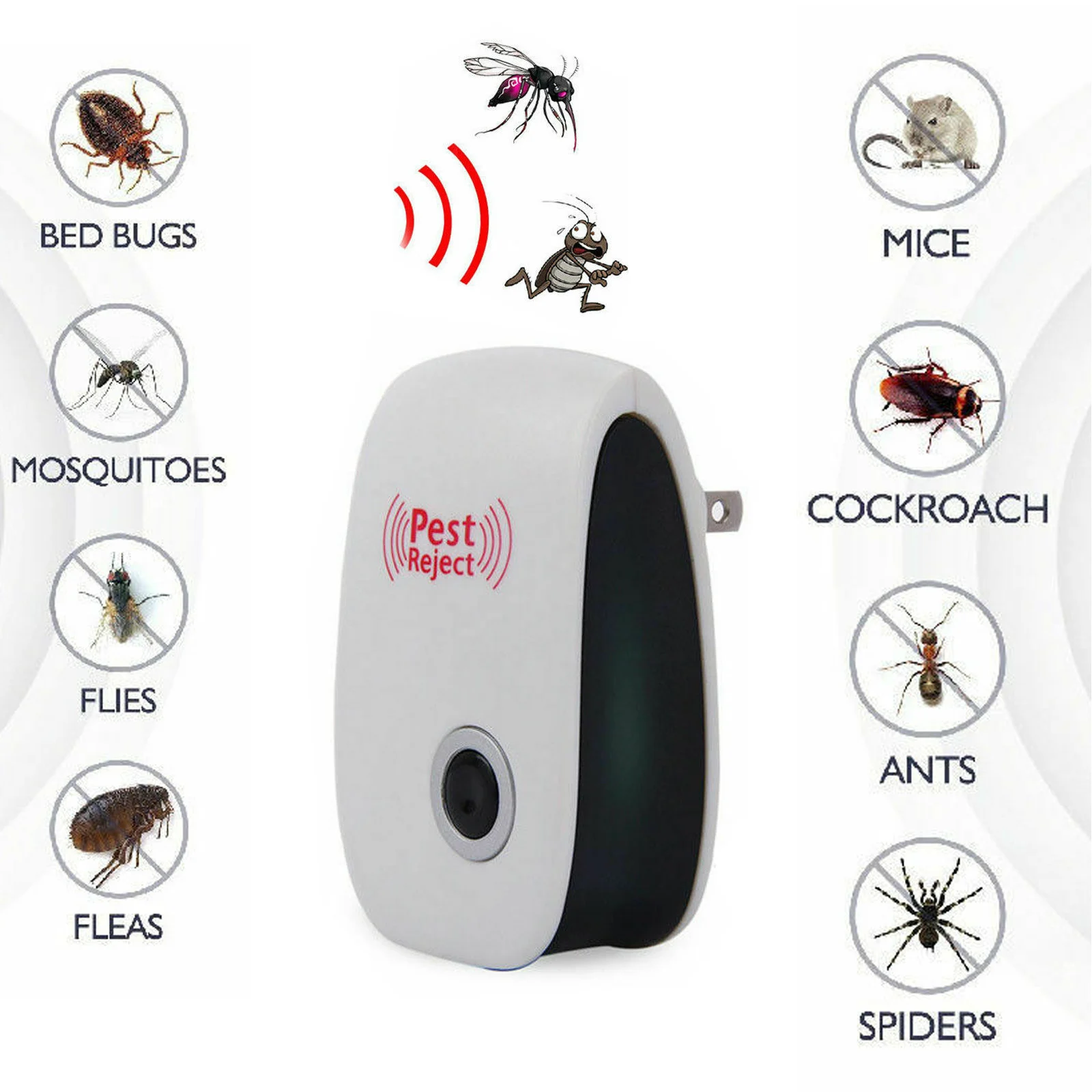 Ultrasonic Pest Repeller EU US Plug Insects Electronic Pest Repellent 360° Indoor Efficient Controls Spiders Repeller For Home