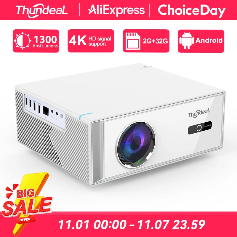 ThundeaL-proyector Android TD95W, Full HD, 1080P, WiFi, 2K, 4K, cine en casa, TV inteligente portátil, vídeo, reunión de películas, proyector Led TD95