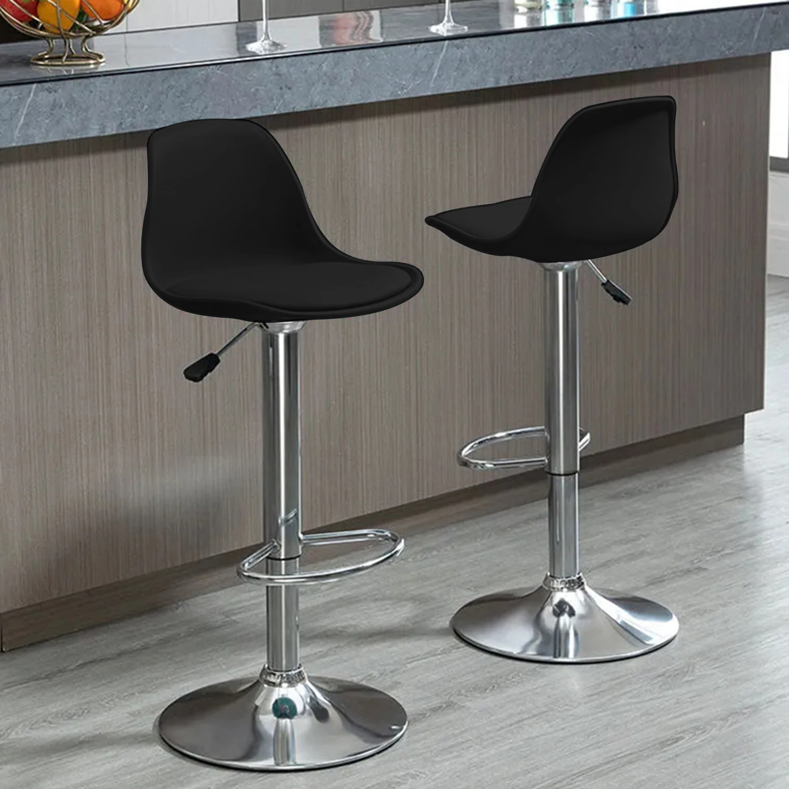 Bar Stools Set of 2, Faux Leather Counter Height Barstools with Back & Footrest, Height Adjustable Swivel Bar Chairs, Modern
