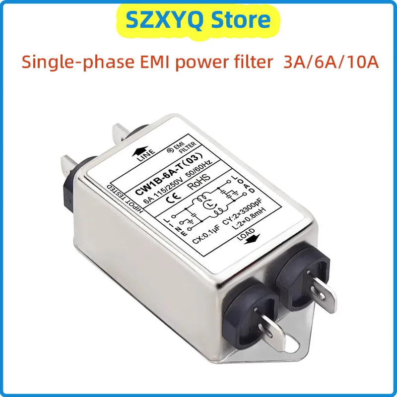 Filtro EMI CA monofase CW1B-3A/6A/10A-T(03) 250V purificatore di potenza audio filtro di alimentazione tipo foglio di saldatura anti-interferenza