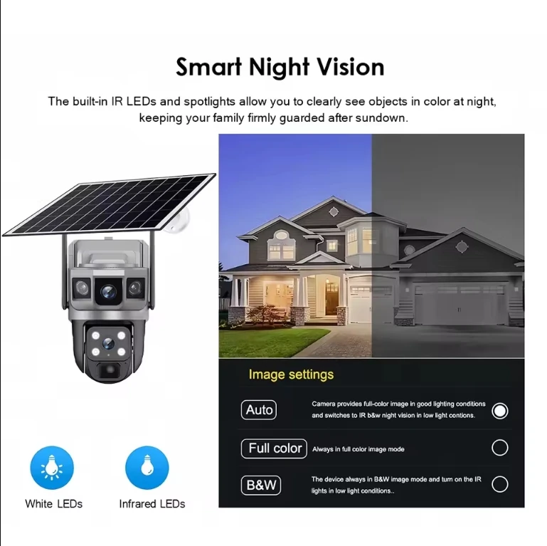 V380Pro Solar Camera 4G Sim Card Camera Triple Screen WiFi Network Security CCTV Built-in Battery PIR Night Vision HD PTZ Camera