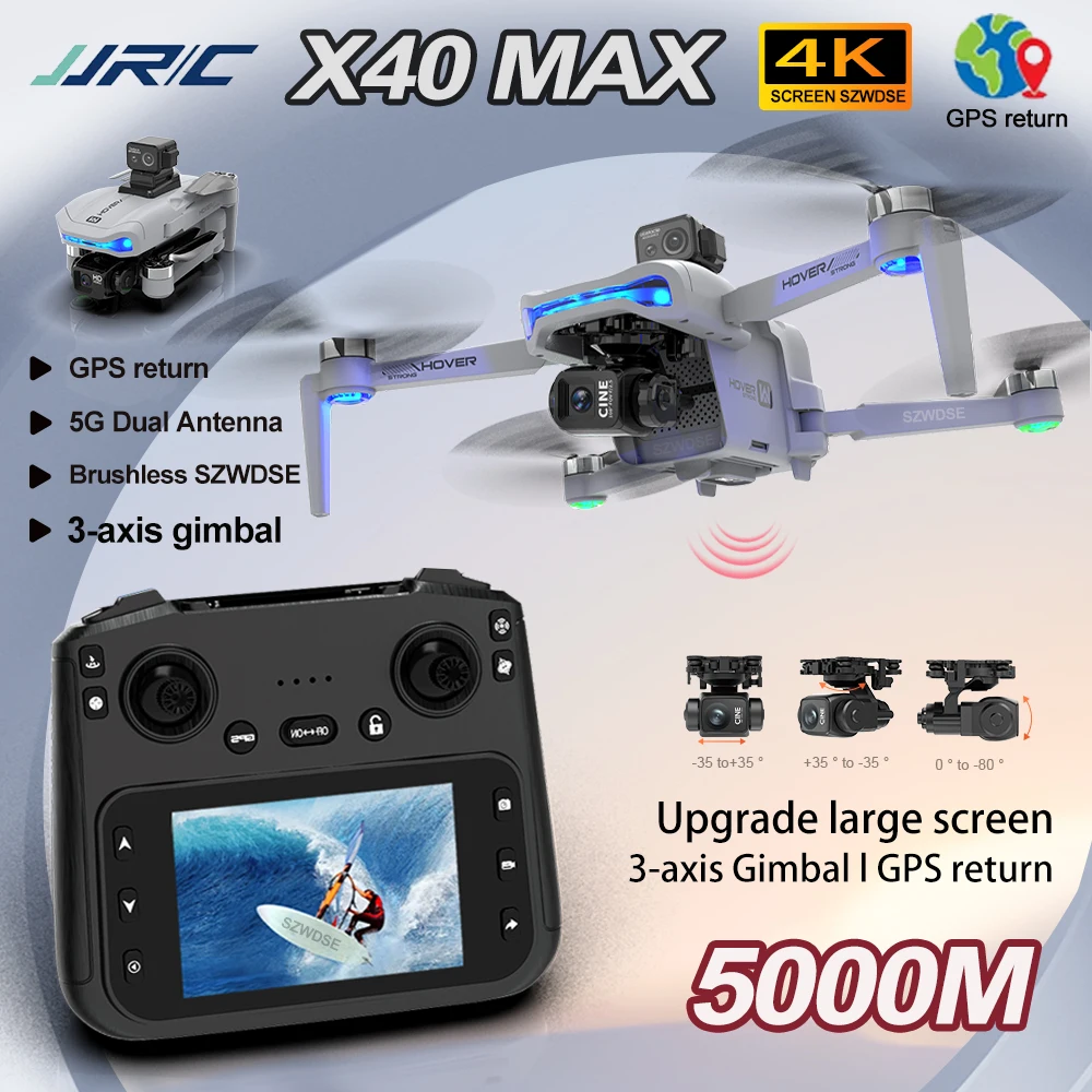 Nouveau Drone X40 Max 4K caméra HD professionnelle antenne à cardan 3 axes grand écran 4,5 pouces évitement d'obstacles GPS sécurité Drone FPV