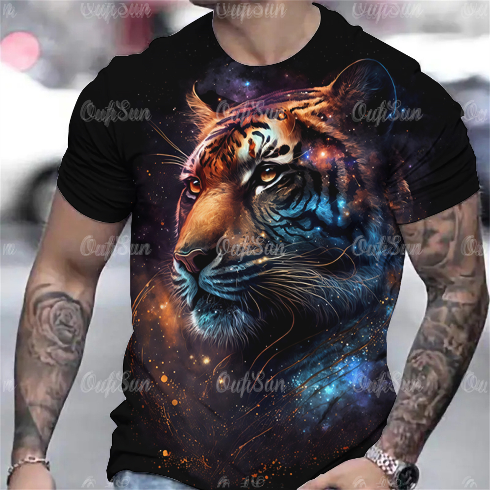 メンズタイガープリントTシャツ,3DアニマルプリントTシャツ,半袖セーター,特大Tシャツ,カジュアルTシャツ,紳士服,夏