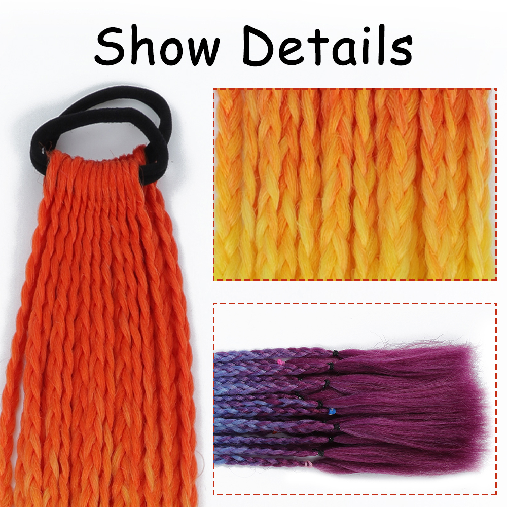 AZQUEEN-extensión de cabello de cola de caballo trenzada de color sintético, trenzas de Color arcoíris, cola de caballo con banda elástica, coleta para niña