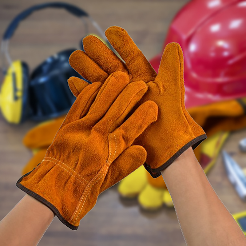 1 Pair Labor Protection Cowhide Gloves Double-layer Yellow Safety Welding Wear-resistant Gloves Personal Protective Equipment