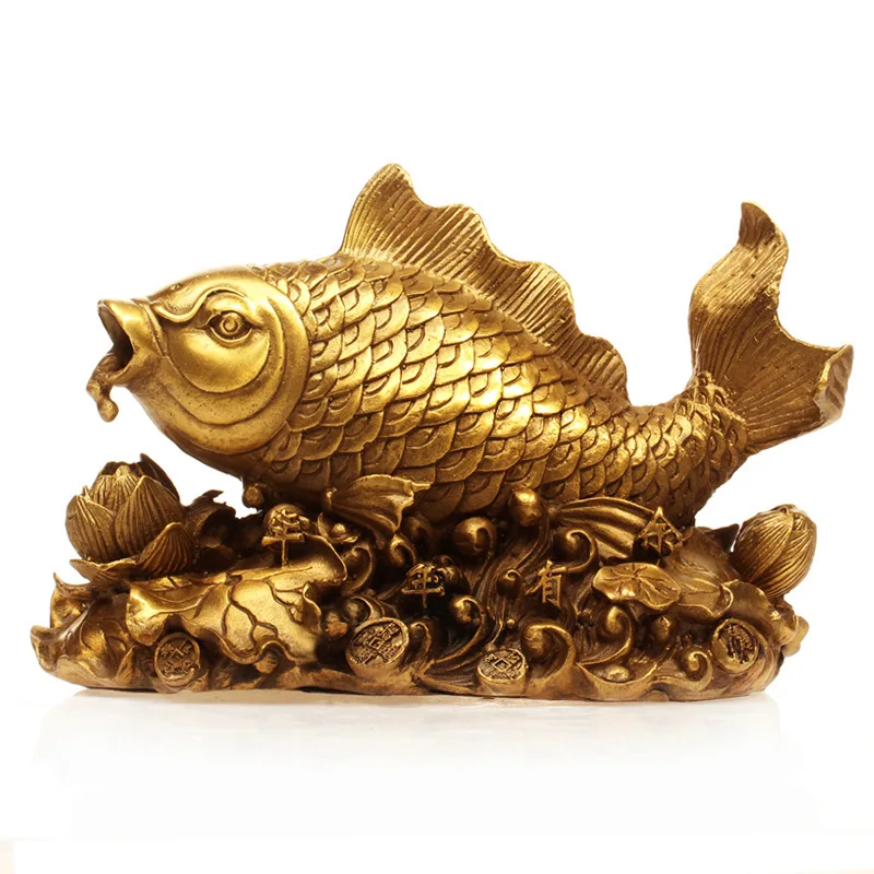 Feng Shui Copper Carp Leaping Lotus Platform Copper Ornament Continuous Surplus Carp Auspicious Item Yearly Abundance