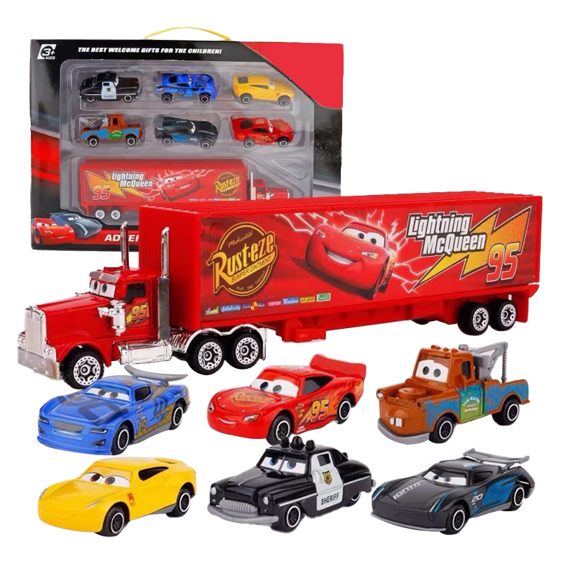 7–6 Stück Set Disney Pixar Auto 3 2 1 Lightning McQueen Jackson Storm Mack Truck 1:55, Druckguss-Metallautomodell, Spielzeugjunge, Weihnachtsgeschenk