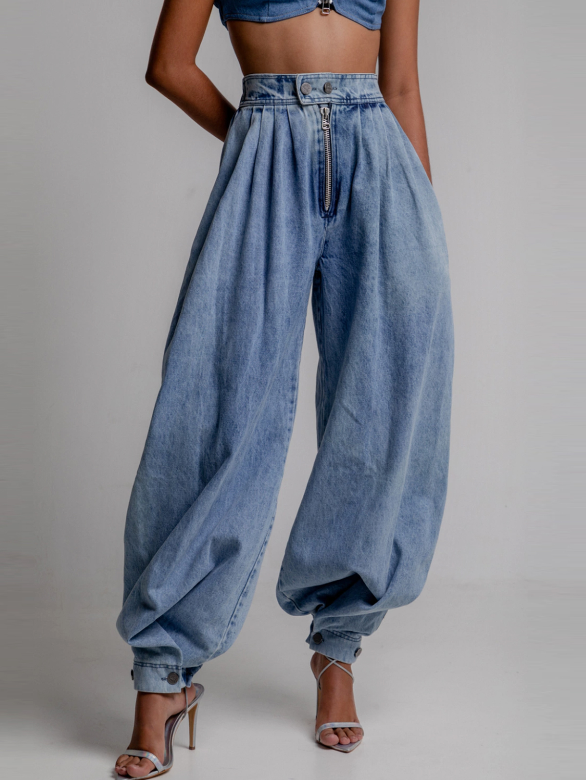 ผู้หญิงฤดูใบไม้ผลิสูงเอวซิป DENIM หลวม Harem กางเกงกางเกงยีนส์หญิง VINTAGE บอลลูนกางเกงสุภาพสตรี DENIM กางเกง