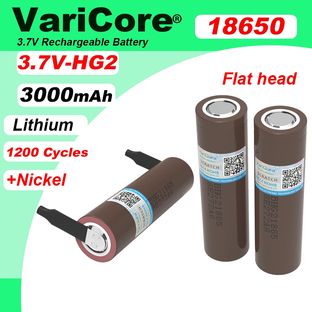 Горячий новый аккумулятор VariCore HG2 18650, 3000 мАч, 18650HG2, разряд 3,6 В, 20 А, предназначенный для аккумуляторов hg2, плоская головка + никель «сделай сам»