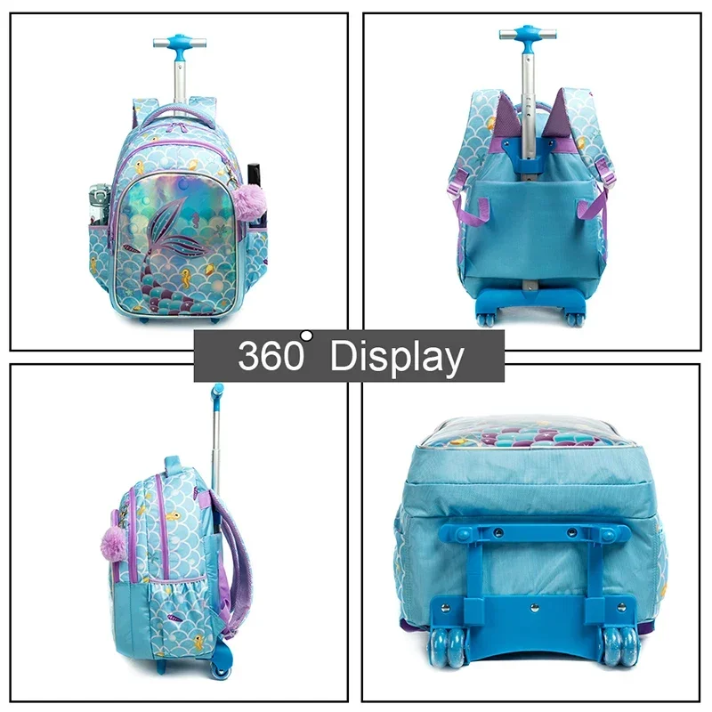 Conjunto de mochila infantil com rodas, mochila escolar com bolsa de almoço isolada e estojo de lápis para meninos e meninas