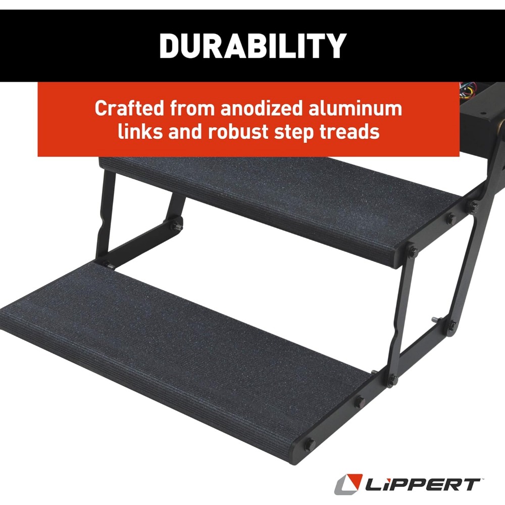 Tread Lite RV Power Steps - 24" Double Electric Foldout Step Configuration with LED Lighting, 8.5" Rise and Depth, Anti-Slip Co