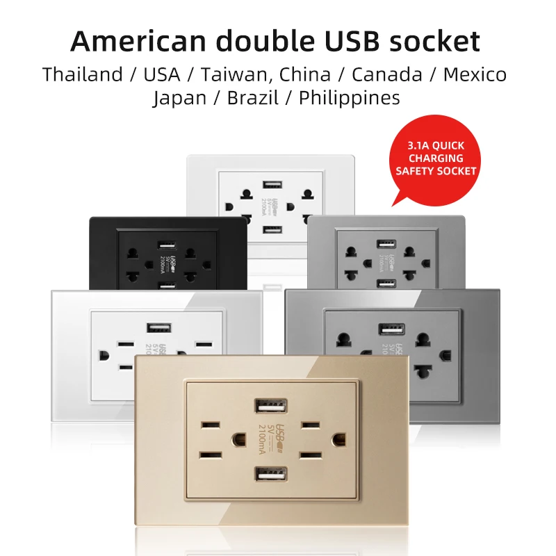 Herepow 118 Series ประเทศไทยอเมริกันมาตรฐาน Dual USB Wall SOCKET เครื่องใช้ในบ้านอัจฉริยะปลั๊กอะแดปเตอร์ Type-C 3.1A Fast CHARGING