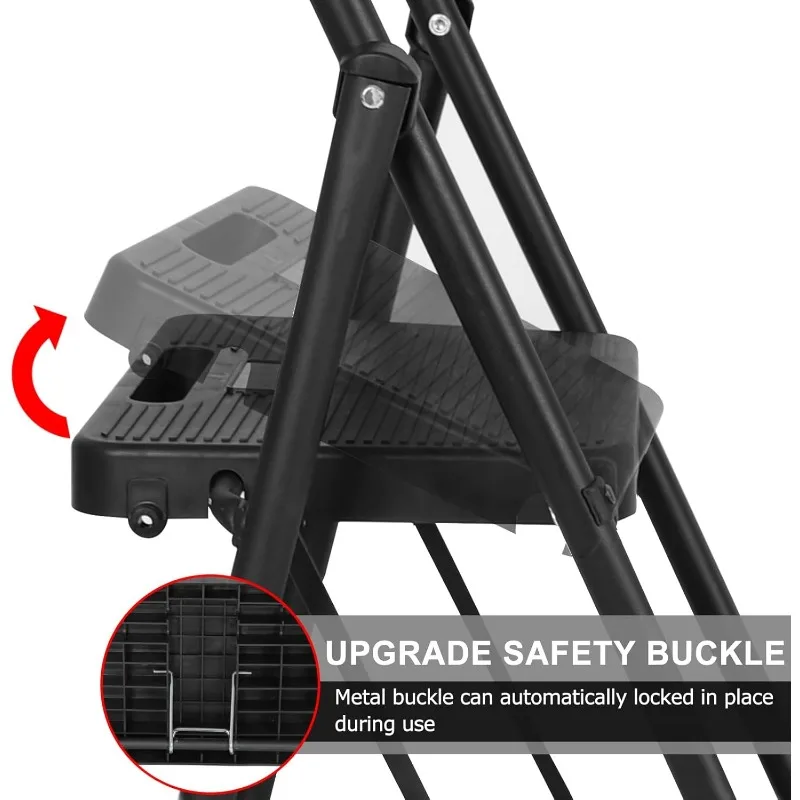 4 Step Ladder with Handrails & Attachable Tool Bag, 330 lbs Folding Step Stool Ladder, Wide Non-Slip PedalBlack