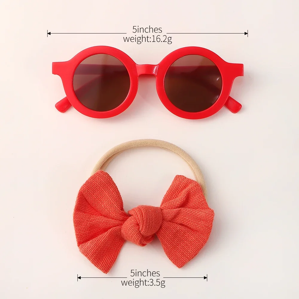 Conjunto de gafas de sol redondas para niños, accesorios de protección para el cabello, diadema, lazo, regalo, verano, 2 unidades