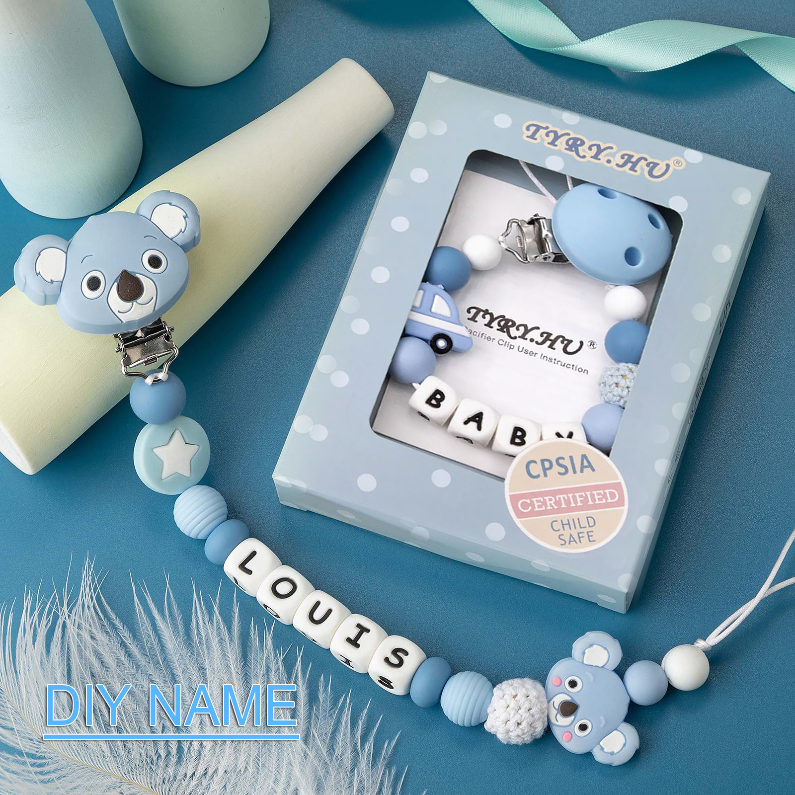 TYRY. HU Custom BPA ฟรีซิลิโคน Abacus DummyDIY ซิลิโคนเด็กทารก Pacifier คลิปส่วนบุคคลชื่อที่มีสีสัน Pacifier Chain การงอกของฟัน