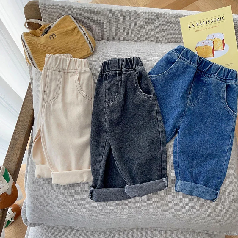 ฤดูใบไม้ผลิฤดูใบไม้ร่วงเด็กใหม่กางเกงสบายๆ DENIM 9 M-5 T เด็กตรงกางเกงยีนส์นุ่มเด็กวัยหัดเดินกางเกงแฟชั่น 3 สี