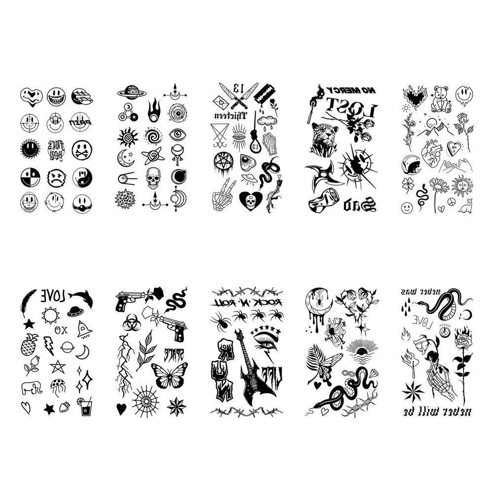 10 stücke Wasserdicht Temporäre Tattoo Aufkleber Liebe Emoticon Mond Sonne Linien Schädel Planet Tatto Handgelenk Gefälschte Tattoos Körper Kunst Frauen männer