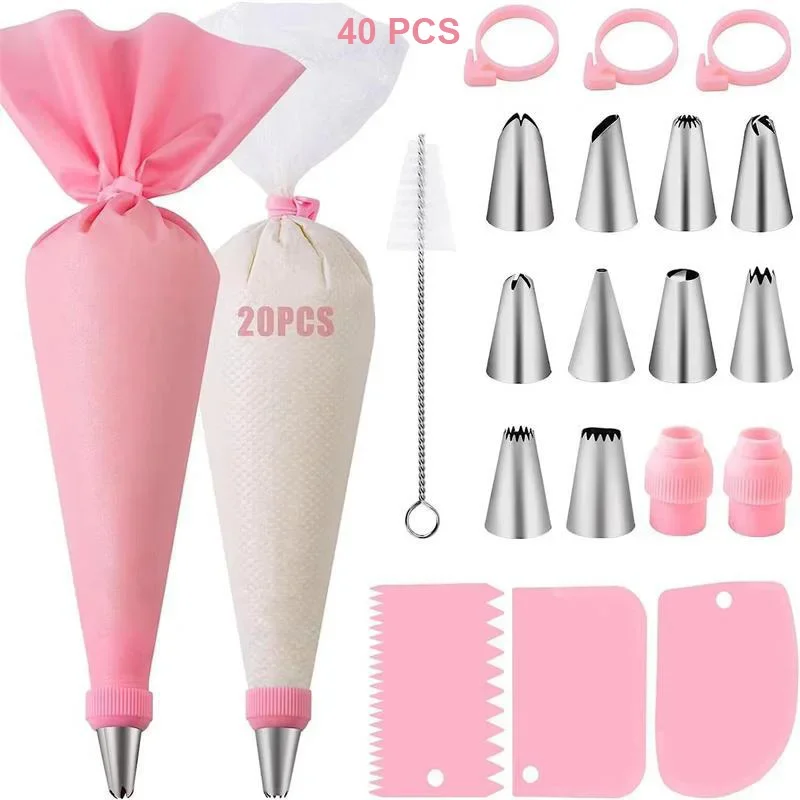 Silicone Piping Tip Set Cake Frosting Tips Stainless Steel Nozzles Spatula  DIY Baking Tools Accessory