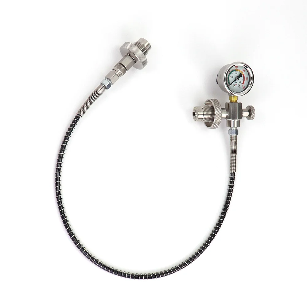 Diving Scuba Din300 Cylinder Decanting / Equalising Pressure With Quick Disconnect Hose+Pressure Gauge - 232Bar and  300Bar