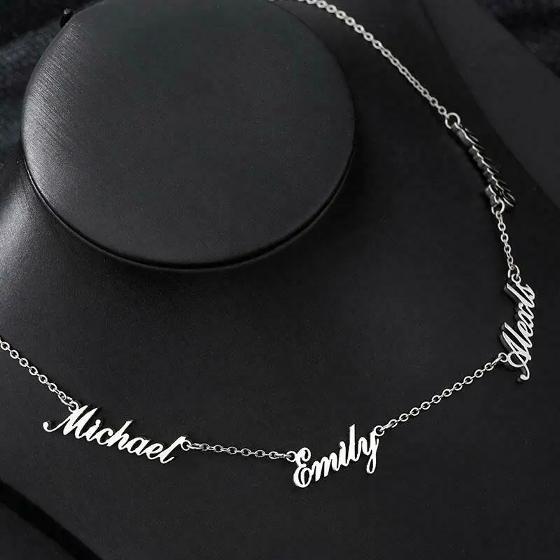 Sherman-Collar personalizado con nombre para mujer, colgante con placa de identificación de acero inoxidable, varios nombres, regalos de joyería