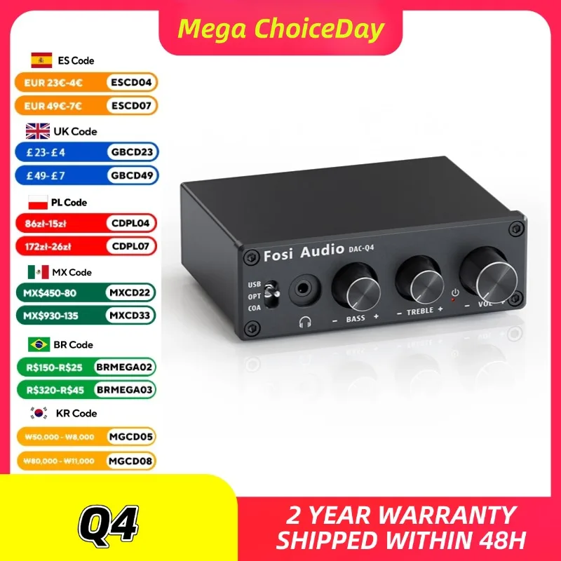 Fosi Audio Q4 Mini Stereo USB Gaming DAC & Headphone Amplifier Audio Converter Adapter for Home/Desktop Powered/Active Speakers