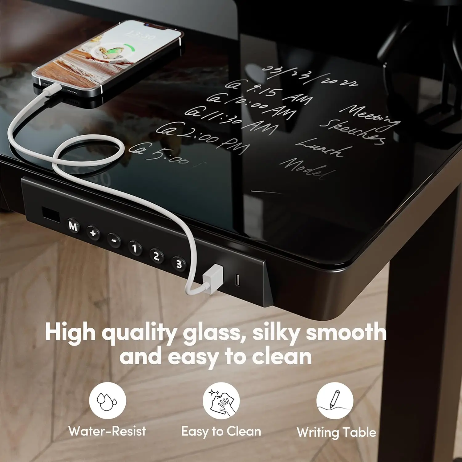 Electric Standing Desk with Drawers, 55 inch Whole-Piece Glass Desktop, Height Adjustable Stand up Sit Stand Home Office