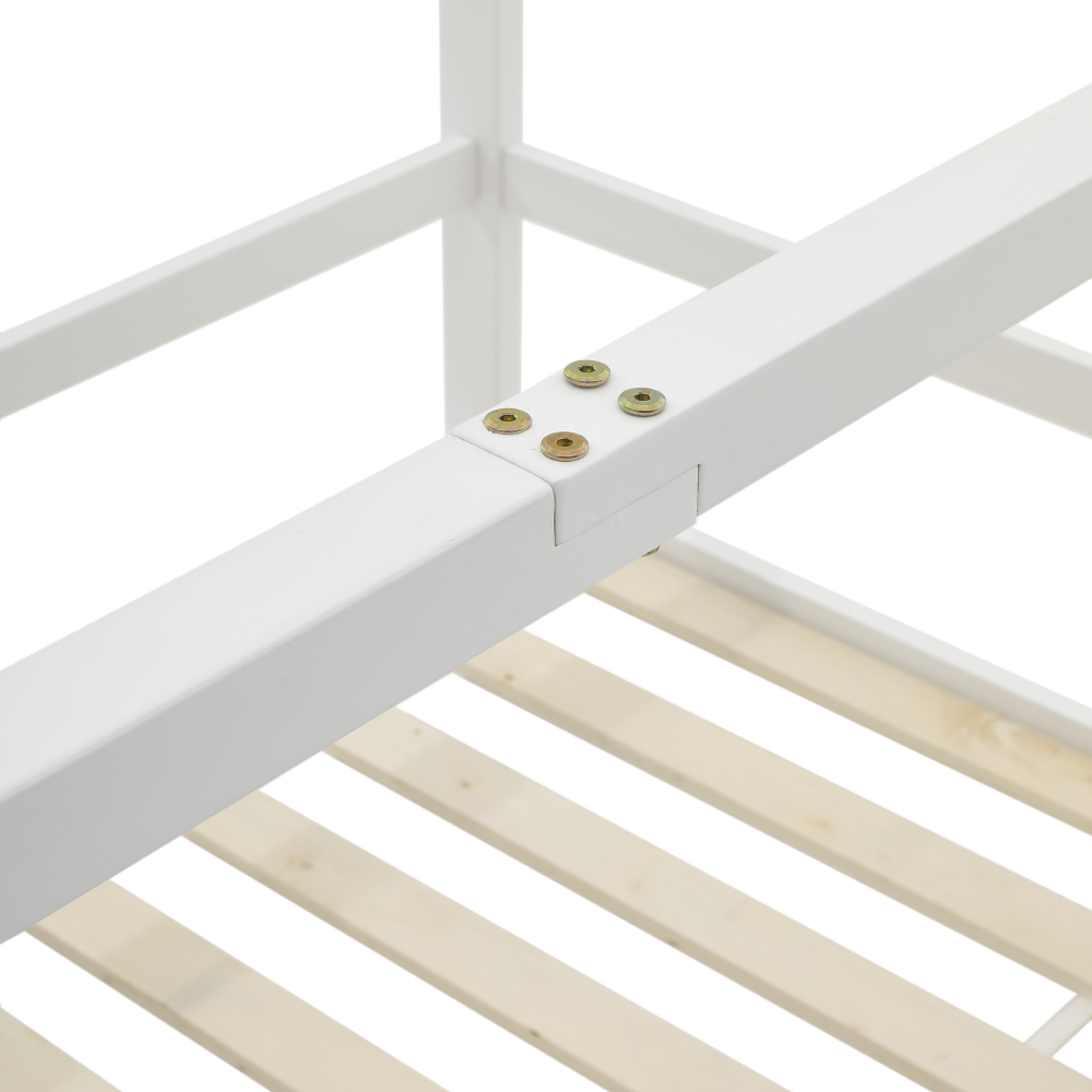 KIDkid Pine Wood House Bed with All-round Guardrail, 197cm W x 99cm D x 142cm H