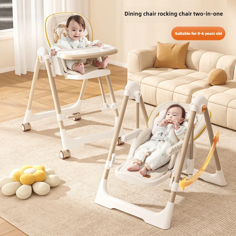 Cadeira de jantar para bebês, cadeira de mesa de jantar dobrável multifuncional, cadeira de balanço portátil 2 em 1 adequada para 0-6 anos de idade