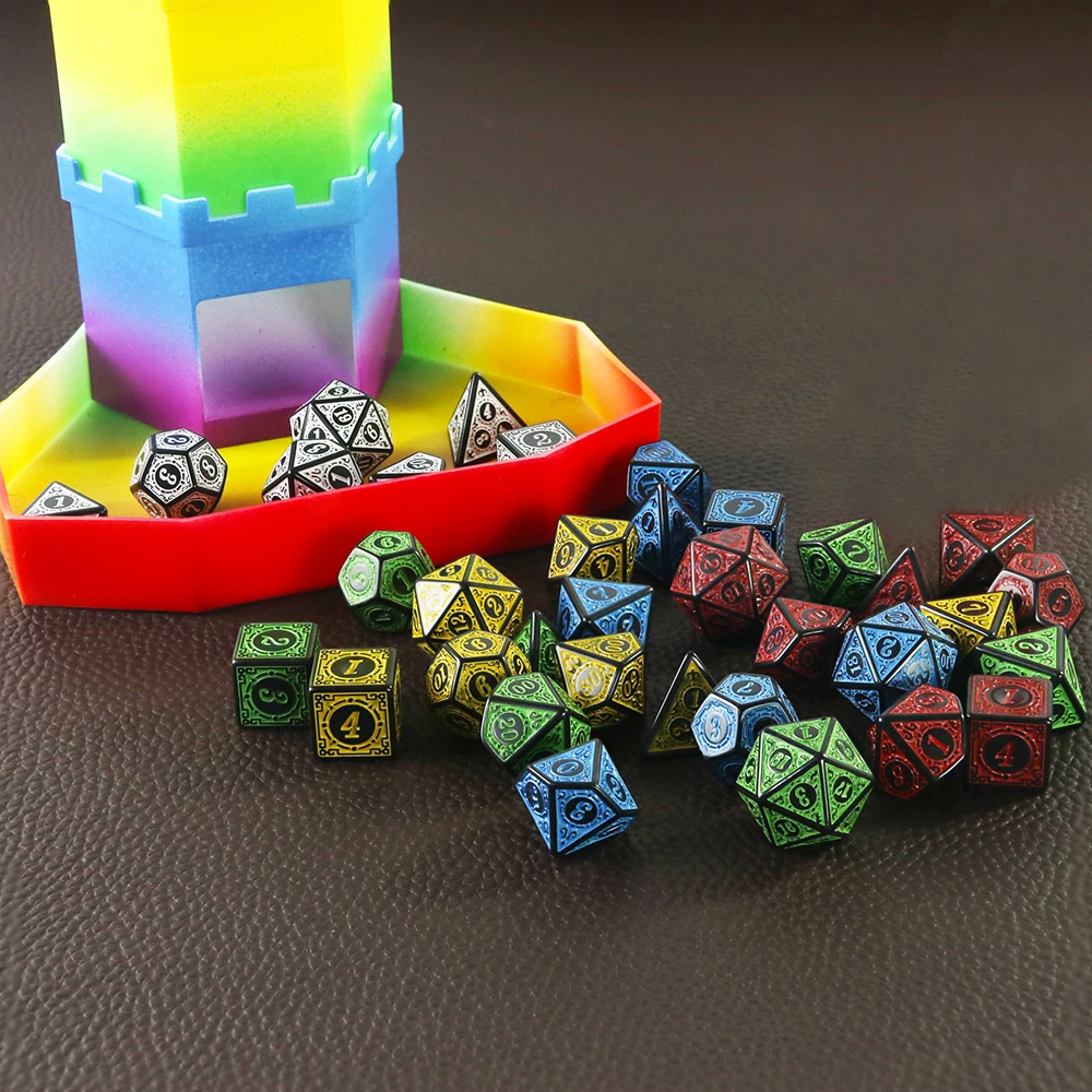 Zestaw kości wielościanowych DNDGame z wzorem tekstury 7 sztuk D4 D6 D8 D10 D% D12 D20 do gier planszowych RPG Akcesoria