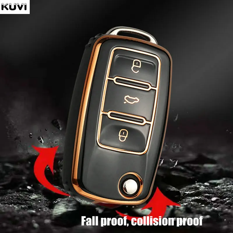 TPU 車フリップキーケースカバーシェル Fob フォルクスワーゲン VW ポロゴルフパサートティグアンビートルキャディ Eos シュコダオクタビアシートレオンアルテア