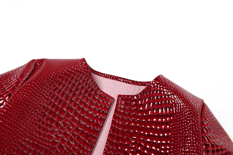Frauen Mode Rot PU Leder Jacke Crop Tops Oansatz Langarm Offenen Stich Casual Streetwear Mäntel Y2K Kleidung Oberbekleidung