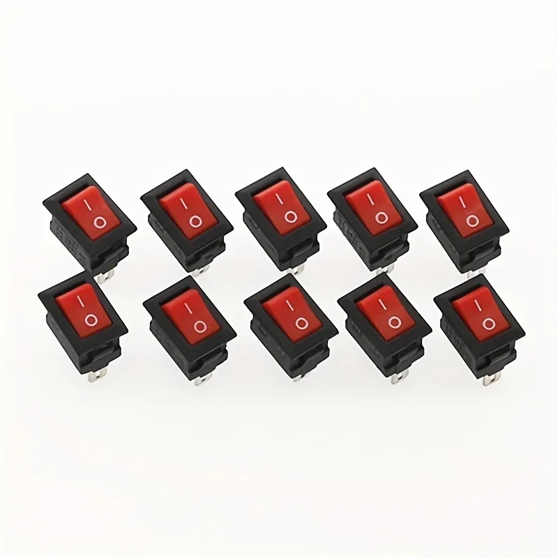 15 peças mini interruptor rocker spst preto e vermelho interruptores botão ac 250v 3a/125v 6a 2 pinos i/o 10*15mm interruptor liga-desliga rocker