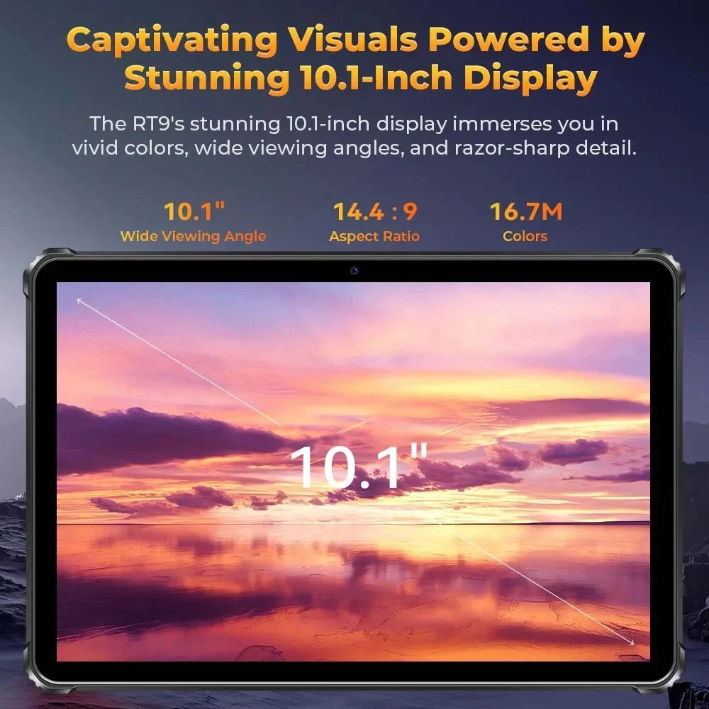 Oukitel RT9 Robustes TabletRugged Tablet 10,1-Zoll-HD-Display 24 GB RAM 256 GB wasserdichtes Tablet 11000 mAh Akku Android 14.0 Tablet-PC