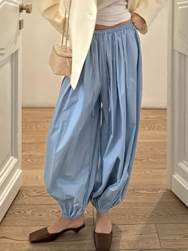 Trendix Casual Loose Lantern Pant Women Summer Fashion Solid High Waist Drawsting Ankle Trouster Street Party Bloomers Pants