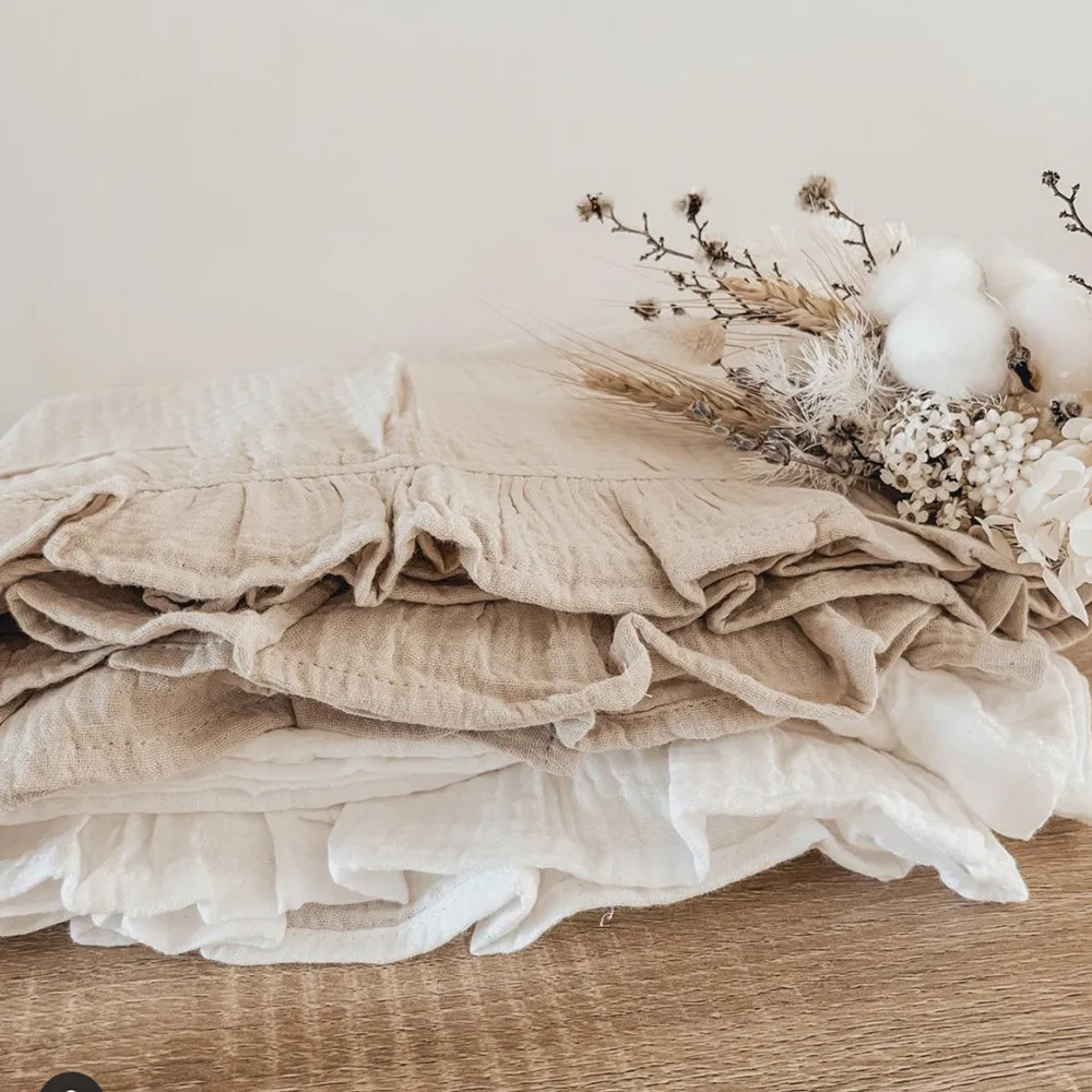 INS Ruffled Muslin 아기 Swaddle 담요 새로 태어난 유아 침구 유기농 아기 액세서리 신생아 담요 면화 받기