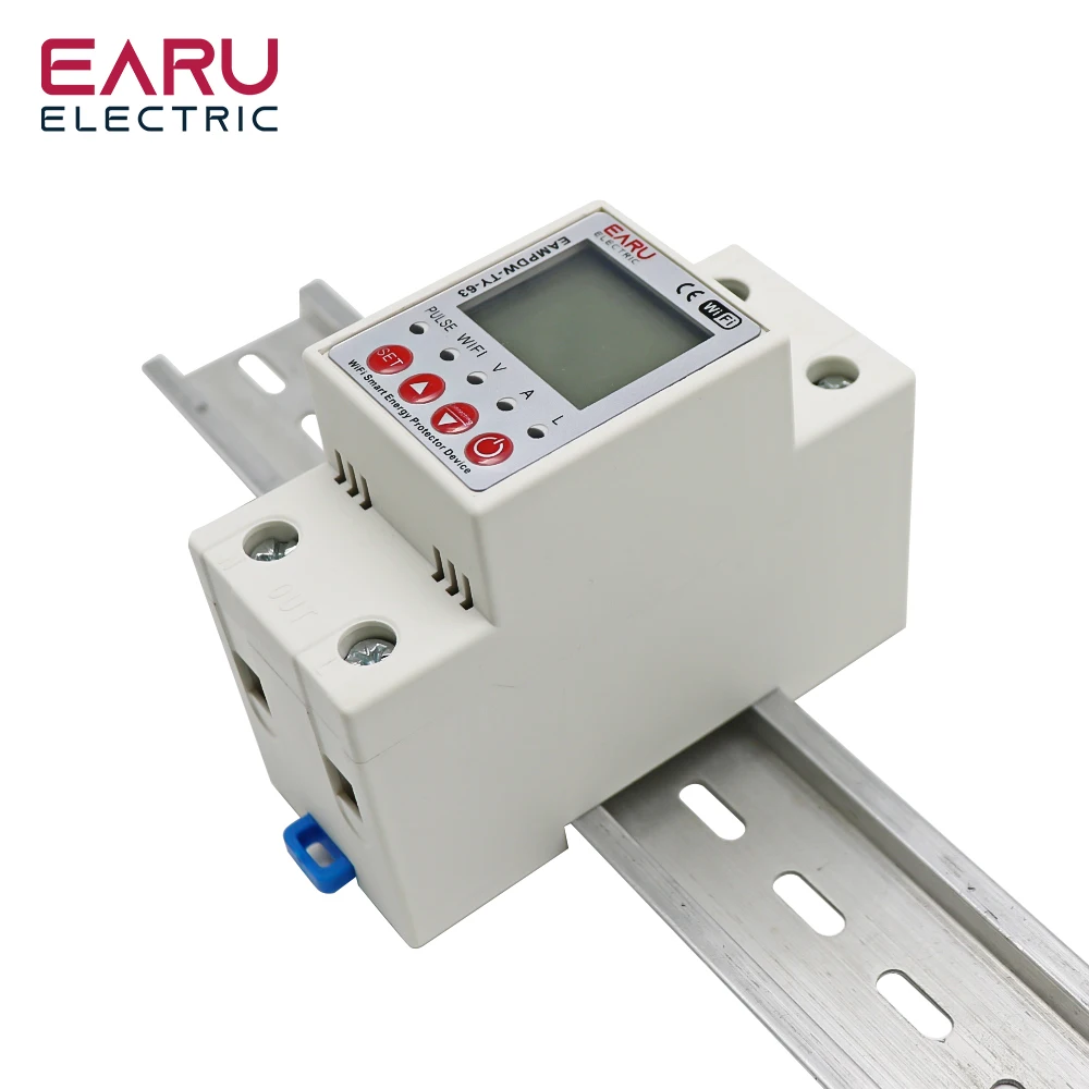 2P 63A TUYA APP WiFi Smart Circuit Earth Leakage Over Under Voltage Protector Relay Device Switch Breaker Energy Power KWh Meter