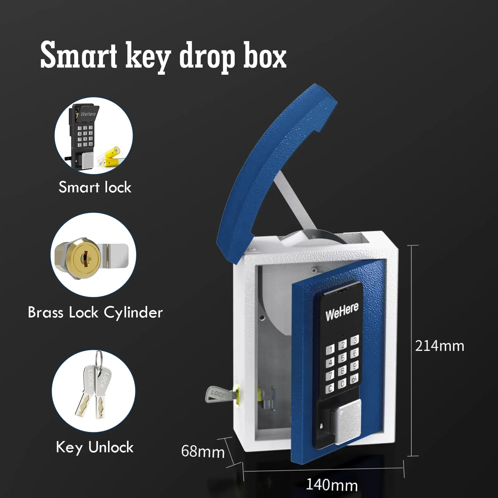 Caixa de bloqueio de chave de controle remoto com senha, montagem na parede com slot para chave, caixa de armazenamento de chave inteligente, seguro otp/app bluetooth/desbloqueio de código