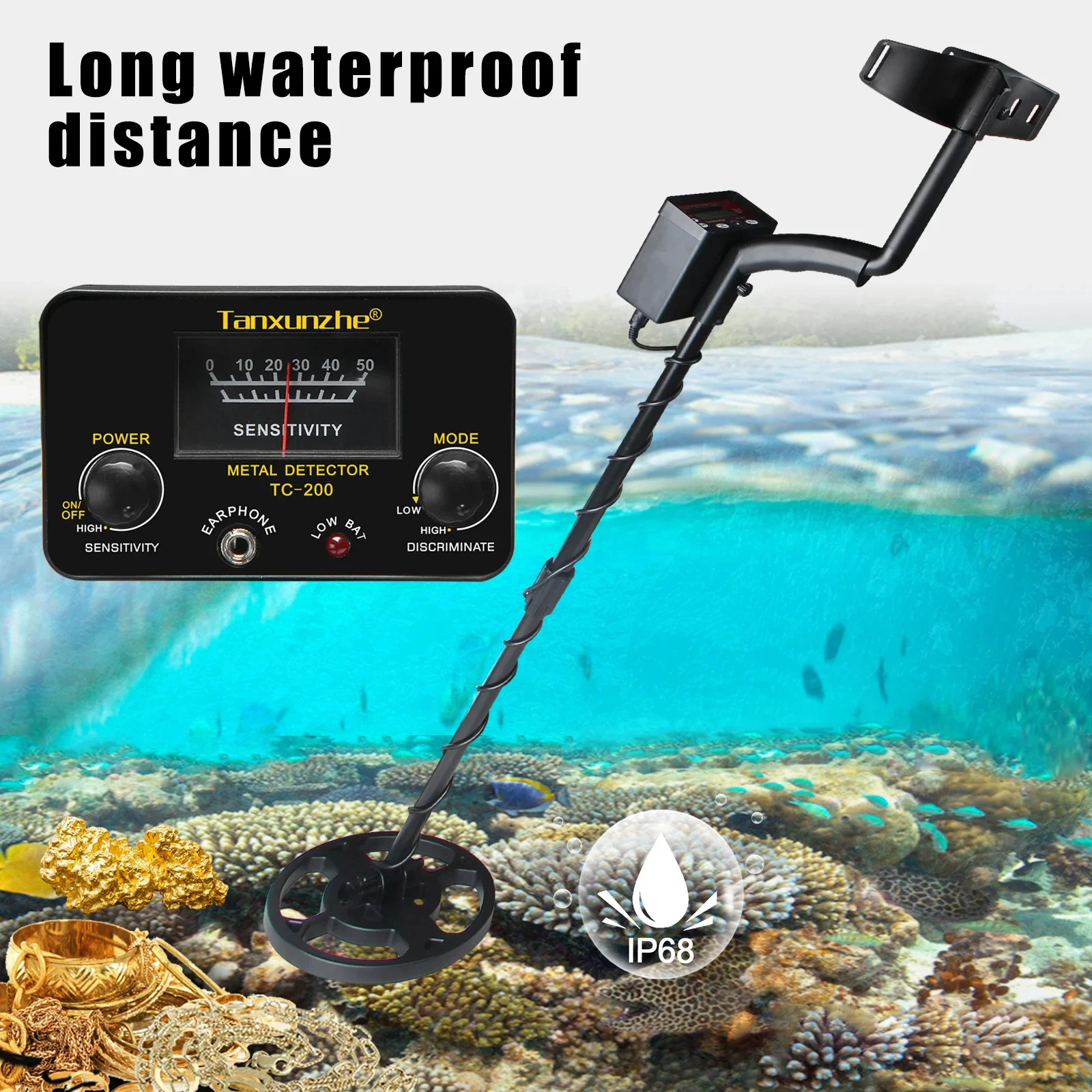 TC-200 Underground Wire Metal Detector, rastreador ajustável para Treasure Search, ferro e ouro, nova atualização