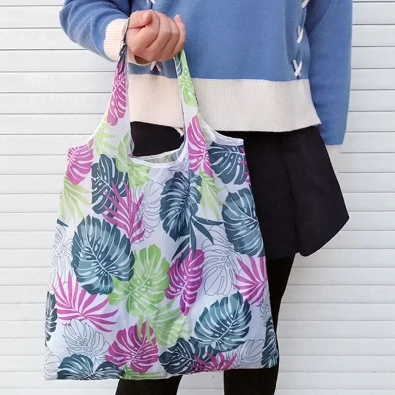 Bolsos de mano con estampado de flores para mujer, bolsa de compras ecológica plegable, bolsa de mano reutilizable, bolsa de almacenamiento de comestibles, organizador, bolsas de compras