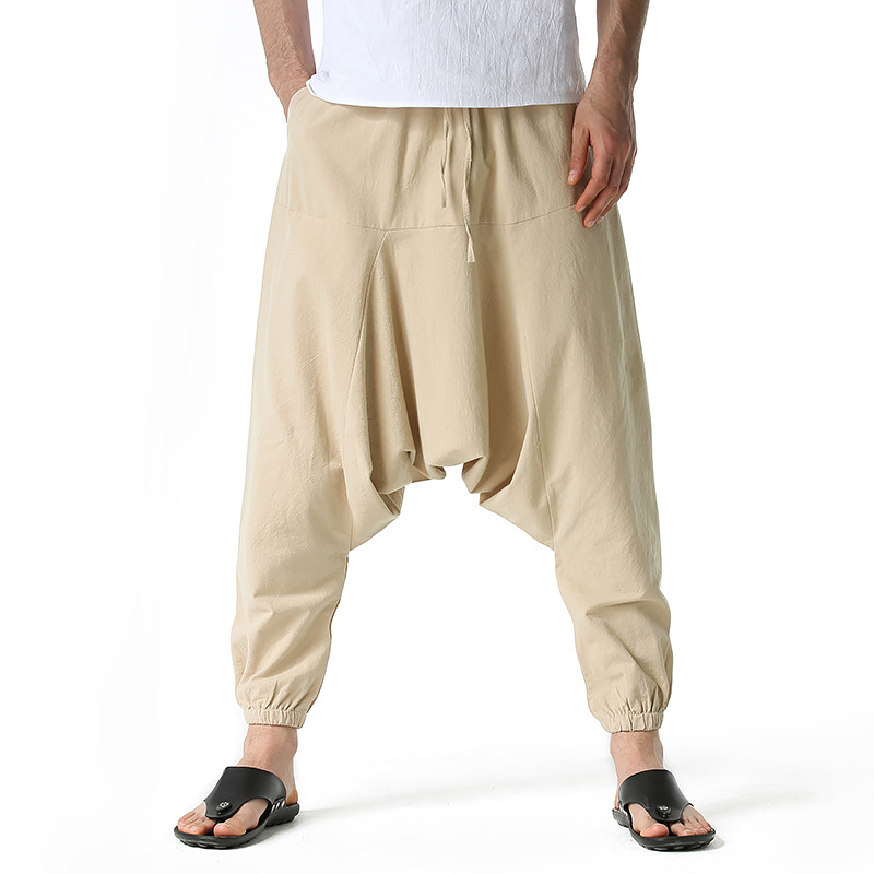 Calça masculina hiphop harém baggy casual yoga solta calça de virilha caída