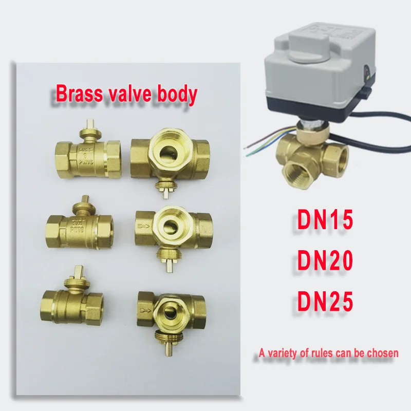 บอลวาล์วมอเตอร์ทองเหลือง 3 สาย 2 ควบคุมไฟฟ้า Actuator AC220V 3 วิธี/2 Way DN15 DN20 DN25 DN32 DN40 พร้อมสวิตช์ด้วยตนเอง
